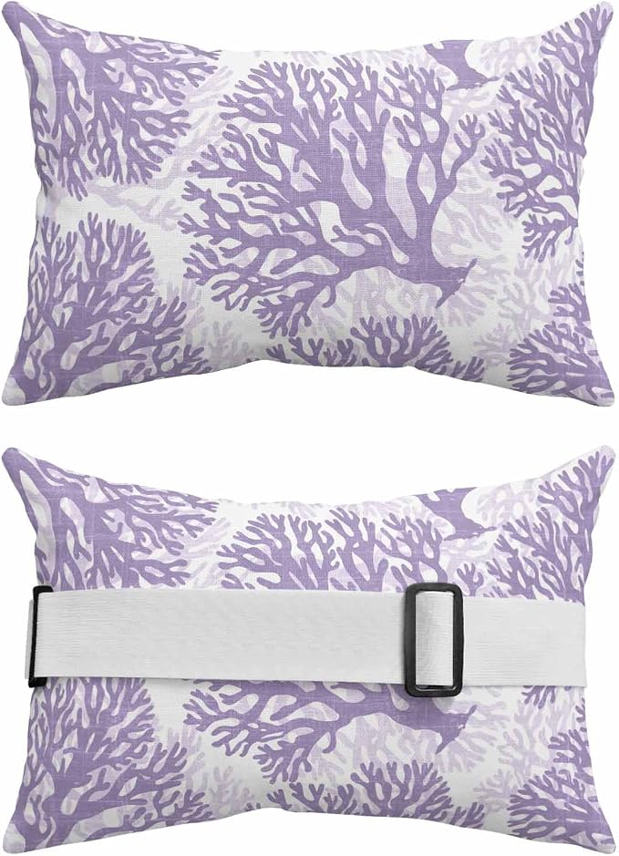 Outdoor Lumbar Pillow Set of 2, Purple Coral Waterproof Beach Headrest Pillow with Inserts, Coastal Summer Ocean Nautical Sea Recliner Throw Pillows for Patio Furniture, 12 x 20