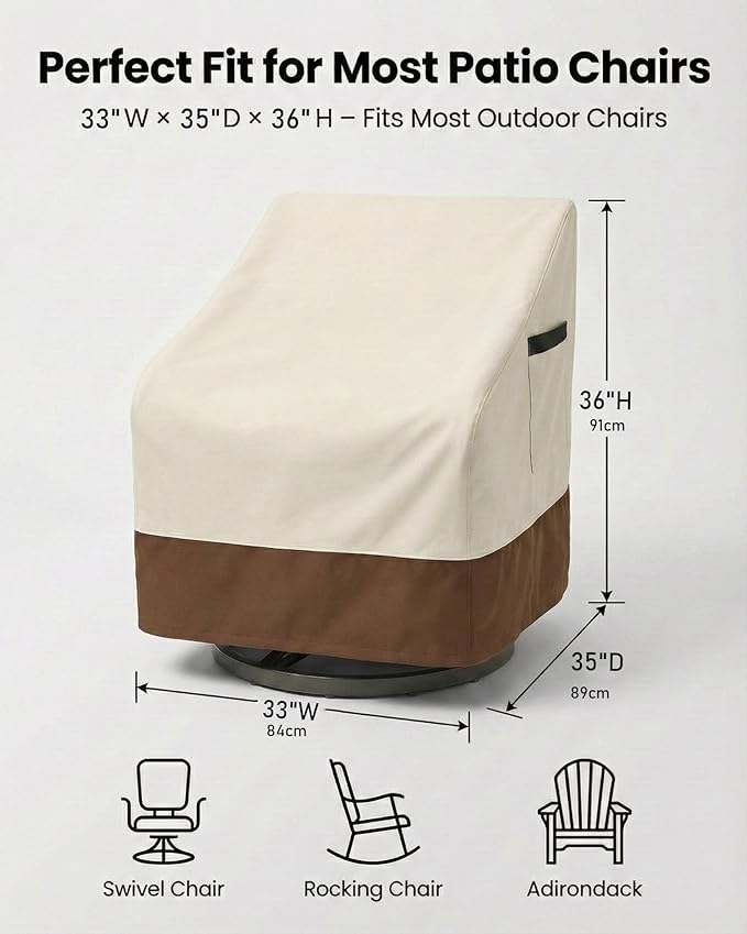 Outdoor Waterproof Patio Chair Covers, 33W x 35D x 36H inches Weather Resistant Furniture Cover Heavy Duty 600D Oxford 2-Pack, Beige and Brown