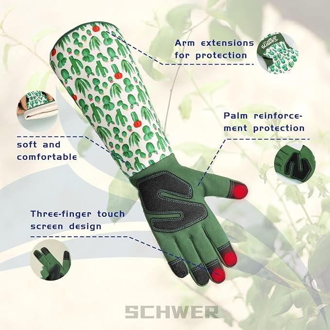 Schwer Gardening Gloves for Women, Reinforced Fingertips & Palm, L010, L | Touchscreen, Forearm Protection, Abrasion Resistant, Breathable, Comfortable, Rose Pruning, Weeding, Gardening Tools, Gifts