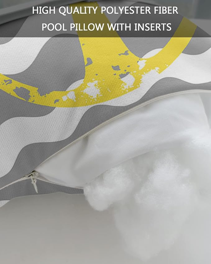 Outdoor Pillows Covers with Inserts Yellow Nautical Anchor Grey Wavy Stripes Waterproof Recliner Pillow with Adjustable Strap Throw Pillows for Patio Furniture Pool Lounge Chair, 11x16 inch, 1PCS