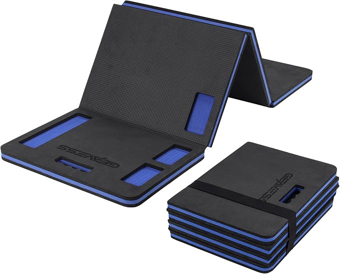 Foldable Foam Kneeling Pad, Mechanic Mat for Ground, 47.2"x15.7"x1.1" | for Gardening, Work, Repairing, Garage, Handle, Tool Tray, Strap, Durable Supportive, Waterproof, Oil Dirt Resistant, Nonslip