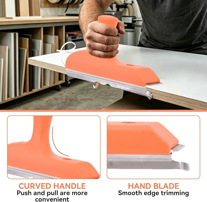 3 in 1 Edge Banding Trimmer with Sharp Stainless Steel Blades, Professional Woodworking Veneer Cutter with Ergonomic Grip for Veneer, PVC, and ABS on Straight, Curved, and Chamfered Edges