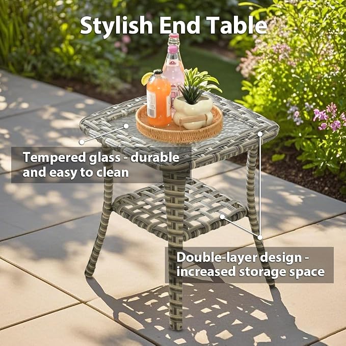 Swivel Patio Chairs Set of 2, Outdoor Wicker Rocker Glider Chair with Coffee Table, Modern Comfy Patio Furniture Sets for Porch Balcony Sunroom, Beige