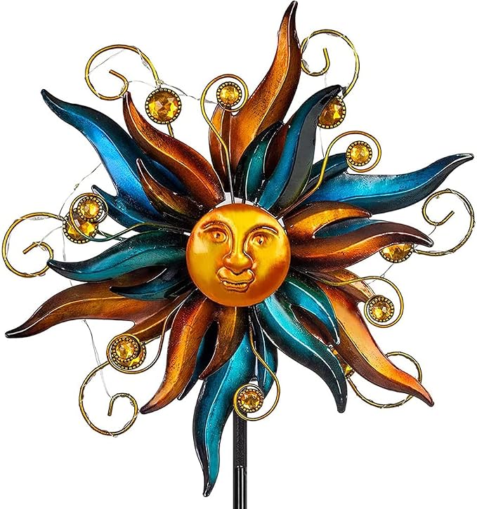 VEWOGARDEN Garden Solar Wind Spinner, Sun Outdoor Metal Wind Sculpture Yard Art Decor for Patio, Lawn & Garden