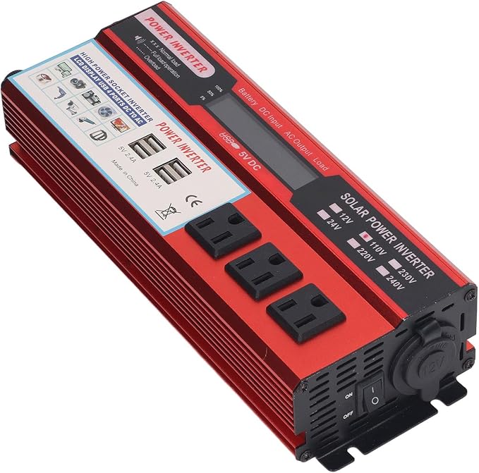 Sine for Wave Inverter, 4000W Peaking Sine for Wave Car Inverter Aluminum Alloy LCD Digital Display 2000W US Plug AC110V for Replacement (12V)