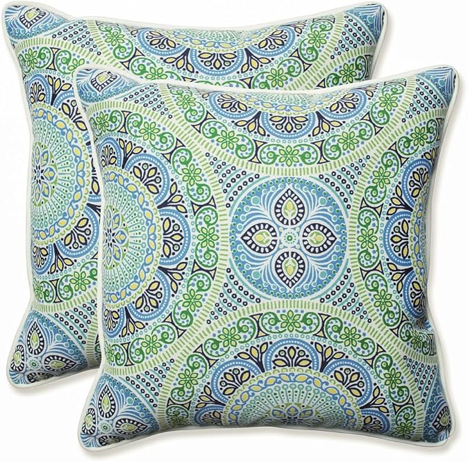 Pillow Perfect Outdoor/Indoor Throw Pillows, Large - 18.5" x 18.5", Blue Delancey Lagoon, 2 Count