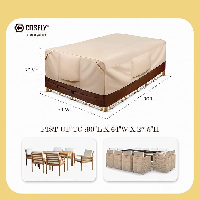 COSFLY Waterproof Patio Furniture Set Covers Durable, Outdoor Table and Chair Covers Rectangular Large - Fits up to 90L x 64W x 27.5H inches