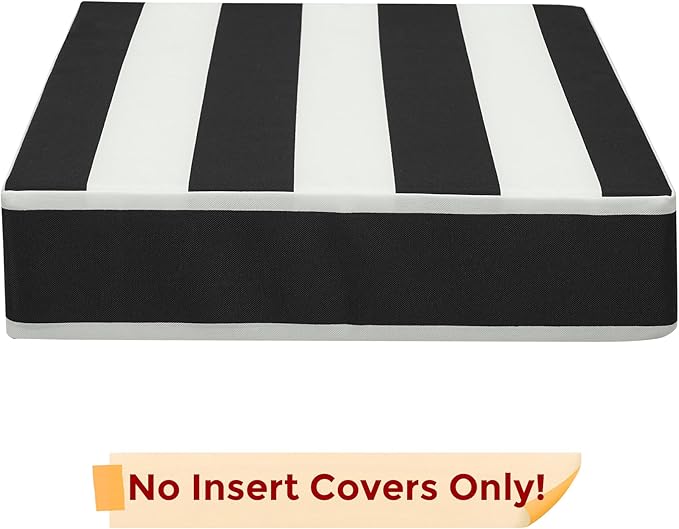 FUNHOME Outdoor Cushion Covers 24 x24 x4 inch,Set of 2,Non-Slip Grips Bottom,Chair Cushion Covers for Garden Patio Furniture Seat,Waterproof&Fade-Resistant Slipcover Only,No Insert(Black White)