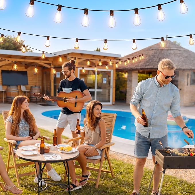 100FT Outdoor String Lights with Remote & Dimmable, 35+1 Shatterproof Waterproof Bulbs, Dimmable Outside Hanging Patio Lights for Backyard, Porch, Deck, Garden 2200K Warm Yellow