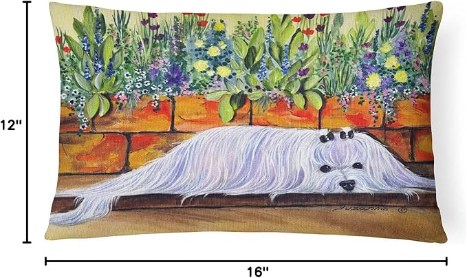 Caroline's Treasures SS8248PW1216 Maltese Canvas Fabric Decorative Pillow Machine Washable, Indoor Outdoor Decorative Pillow for Couch, Bed or Patio, 12HX16W