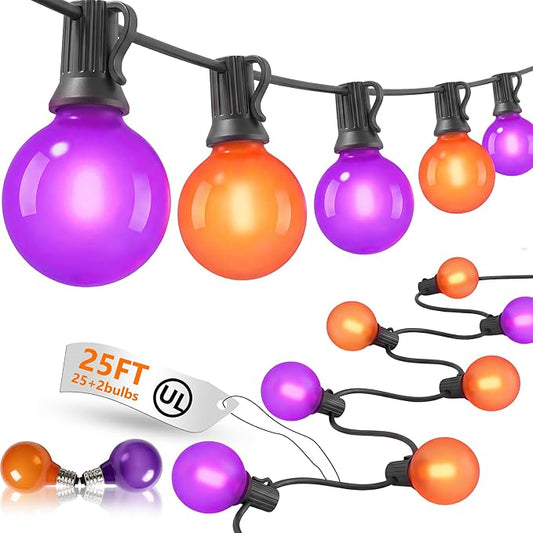 Orange and Purple Halloween Lights Outdoor, 25Ft 27 G40 Shatterproof Bulbs | Connectable Globe Patio Lights, Waterproof Halloween Decorations Lights for Outdoor Indoor Patio Home Party Garden Yard Decor