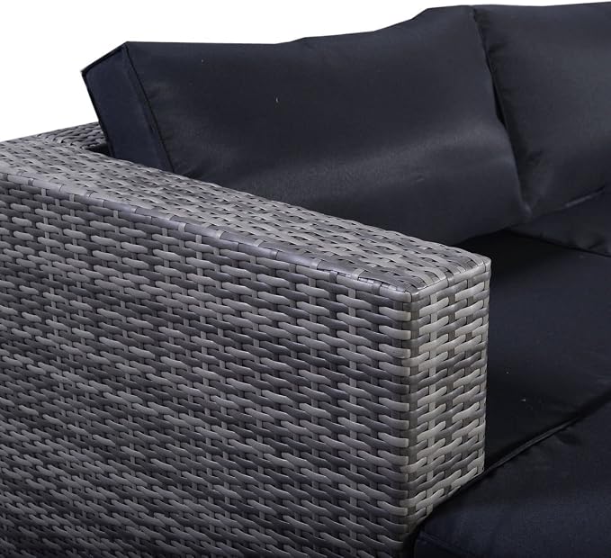 Tangkula Patio Furniture Set 6 Piece Outdoor Lawn Backyard Poolside All Weather PE Wicker Rattan Steel Frame Sectional Cushioned Seat Sofa Conversation Set (Gradient Gray with Black Cushion Cover)