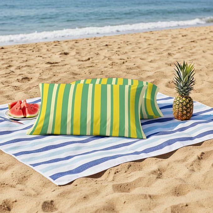 Lemon Green Yellow Outdoor Pillow Covers 20x12 Inch Lumbar Pillow Covers Set of 2 Waterproof Decorative Throw Pillow Cases Summer Modern Farmhouse Striped Cushion Covers for Patio Furniture Garden