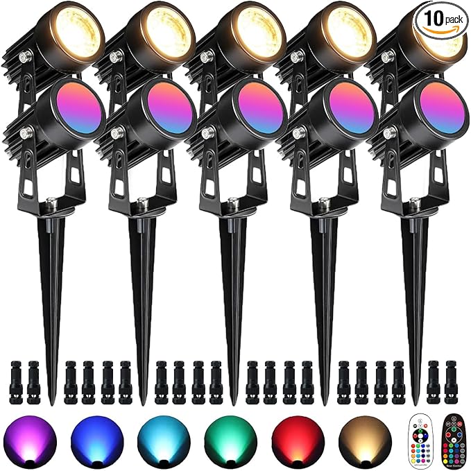 3W RGB Color Changing Landscape Lights Spotlight with Remote Control 3W 12V Landscape Lighting LED 16 Color Changing Spotlights Outdoor Waterproof Pathway Lights Garden Decorative (5, Watts)