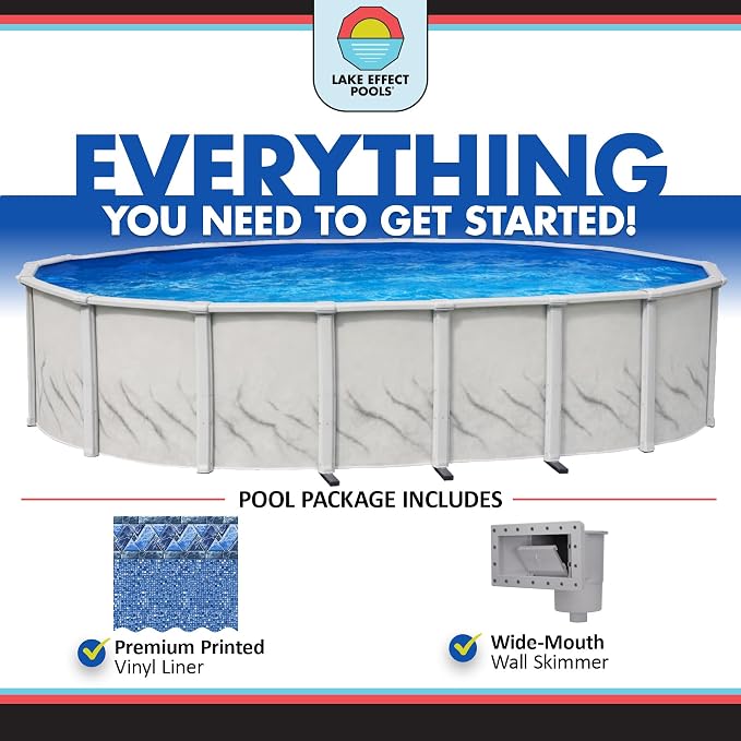 Lake Effect Pools 'Galleria' 12 ft x 18 ft Oval Above Ground Swimming Pool | 52 Inch Steel Side Walls | Kit Includes: 25 Gauge Overlap Liner & Widemouth Skimmer