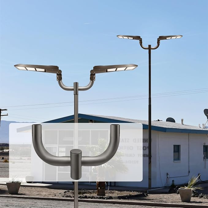 90 Degree Quad Bullhorn Tenon Adapte with 2 Arms for Round Pole,Slip Fitter Round Bullhorn Bracket for 2 Lighting Fixture,Slip Fit Mount Pole Area Parking Lot Light Mounting