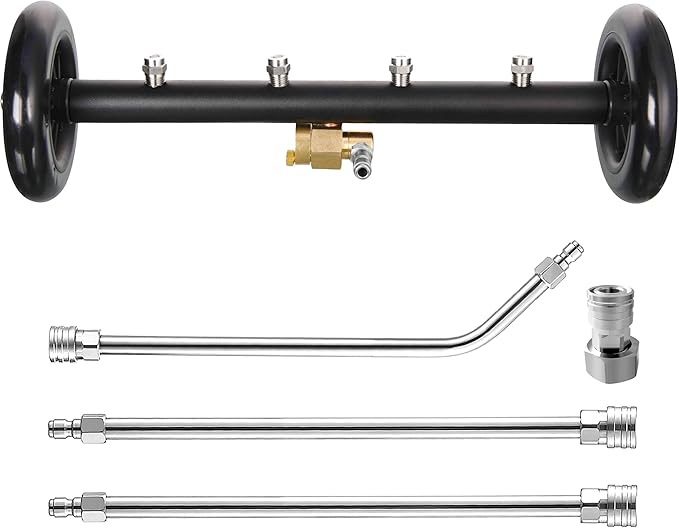 Tool Daily Undercarriage Pressure Washer Attachment 16 Inch, Dual-Function Undercarriage Cleaner for Power Washer and Garden Hose, Under Car Wash Water Broom with 3 Pieces Extension Wand, 4000 PSI