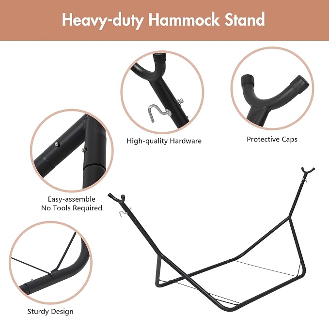 ANOW Double Hammock with Stand for Outside, Portable Space Saving Hammock Stand with Adjustable Height for Indoor Outdoor, 475 Lbs Capacity, Rainbow Stripes