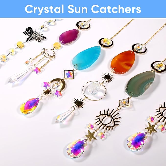 BlumWay Crystal Suncatcher, Hanging Suncatchers with Crystals Light, 7 PCS | Sun Catchers Indoor Window, Prism Pendants, Agate Slices, Tree of Life, Crystal Suncatchers Indoor Outdoor, Home Garden Decor