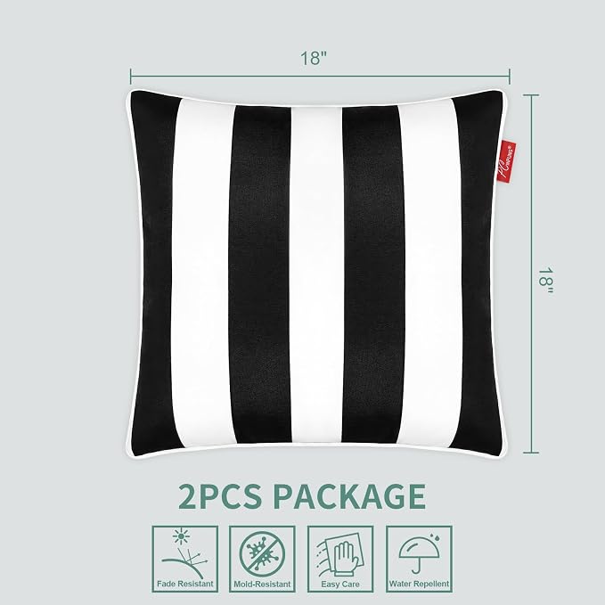 Pack of 2 Outdoor Throw Pillows,18x18 Inch All-Weather Water-Resistant Patio Pillows with Inserts,Decorative Pillows for Patio Furniture,Couch,Sofa,Poolside,Black White