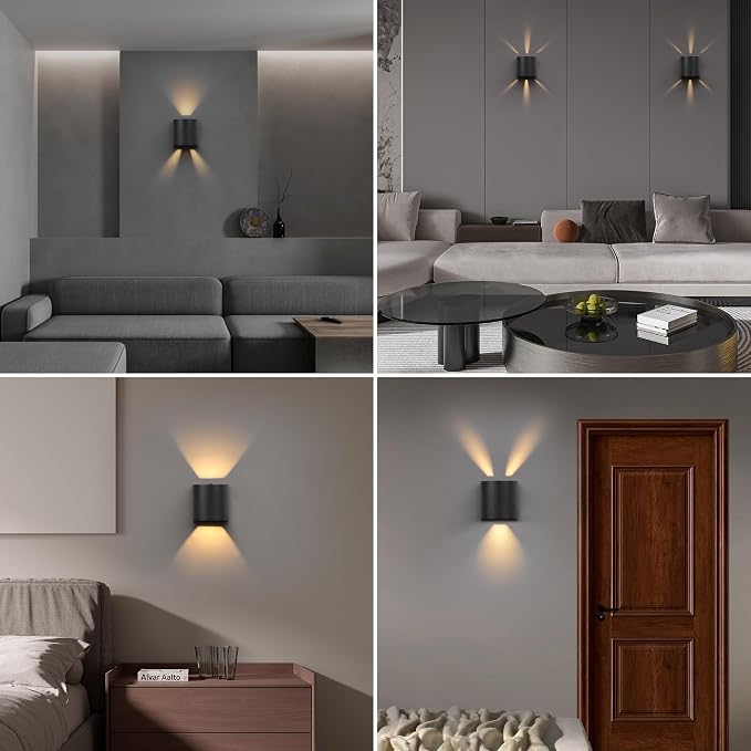 LUTEC 2-Pack LED Up & Down Adjustable Wall Lights,Anti-Rust Aluminium Modern Outdoor Indoor Wall Sconce, 10W, 400LM, 3000K Warm White Exterior Light, IP65 Waterproof for Porch, Patio, Garage-Black