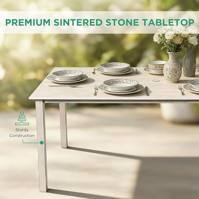 7-Piece Patio Dining Set, White Food-Grade Sintered Stone Dining Table with Umbrella Hole, 4 Dining Chairs and 2 Swivel Chairs with Red Removable Thickened Cushions for Garden Lawn Yard