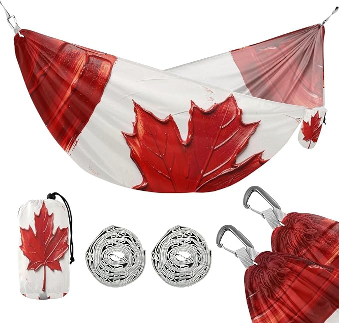 Oil Painting Flag Canada Outdoor Hammock Foldable Hanging Hammock for Outside Beach Patio Garden