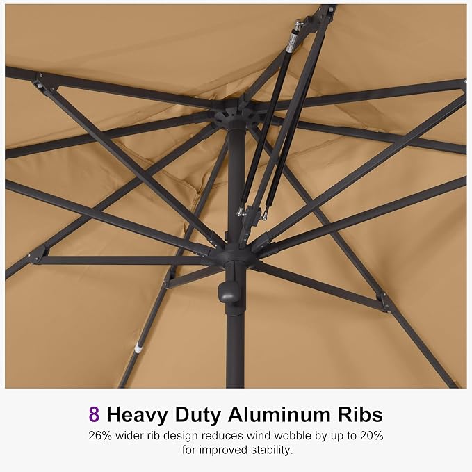 PURPLE LEAF 10' x 10' Square Semi-Auto Outdoor Patio Umbrella Aluminium Market Umbrella Table Sun Umbrella with 1.89" Rod and 8 Sturdy Ribs for Deck Lawn Pool Garden, Beige