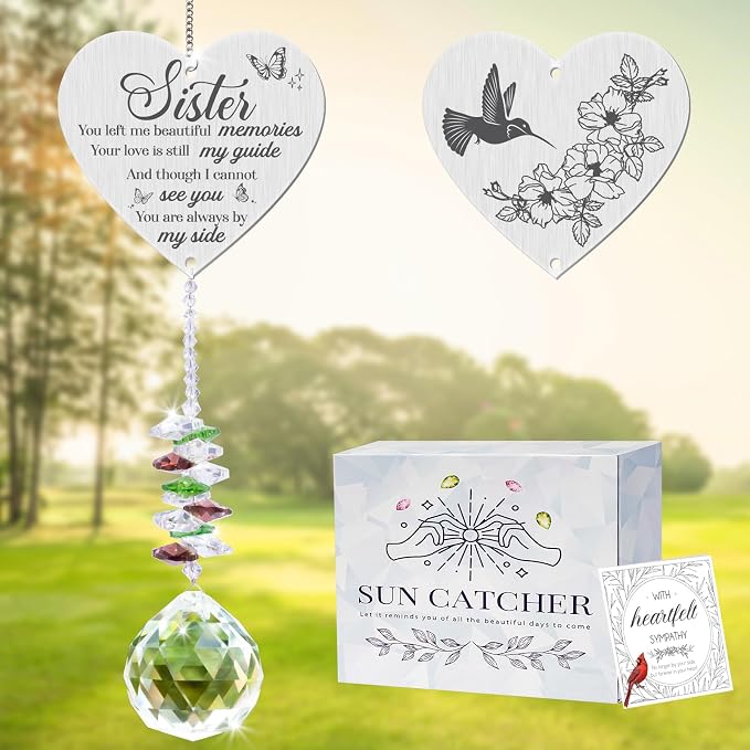 Memorial Gifts for Loss of Sister, Sympathy Crystal Suncatcher,Loss of Sister Sympathy Gifts,Hanging Crystals Ornament for Window Rainbow Maker Prisms Home Decor Gift
