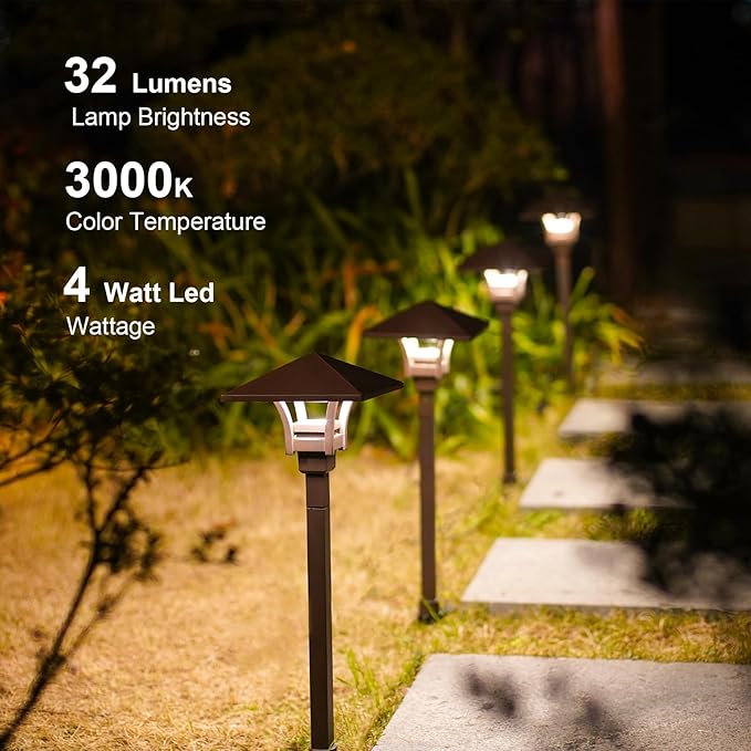 GOODSMANN Landscape Lighting Low Voltage Landscape Path Lights Oil Rubbed Bronze 4PK Path Lights Low Voltage 4W LED 32 Lumen 3000K Warm White with Cable Connectors