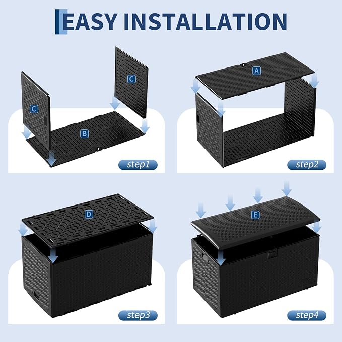 Takywep 73 Gallon Lockable Resin Deck Box, Waterproof & UV Resistant Outdoor Storage Chest, Patio Storage Bench with Webbing for Cushions, Garden Tools & Pool Accessories, Black