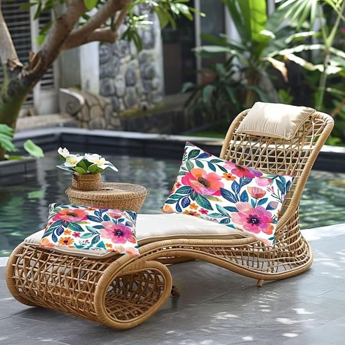 Outdoor Pillows Waterproof Set of 2 Outdoor Pillow Covers 16x24 Inch, Pink Throw Pillows Flower Pillow Covers, Summer Garden Decorative Pillows Outdoor Pillows for Patio Furniture Car Home Decor-hs250