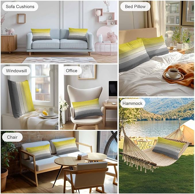 Yellow Gray Outdoor Pillow Covers 20x12 Inch Lumbar Pillow Covers Set of 2 Waterproof Decorative Throw Pillow Cases Country Vintage Abstract Gradient Wooden Cushion Covers for Patio Furniture Garden