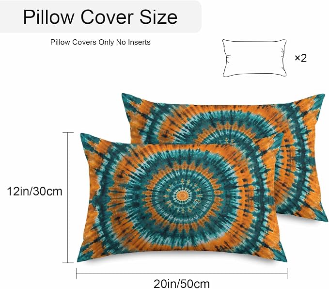 Vandarllin Outdoor Throw Pillows Covers 20x12 inch Set of 2 Waterproof Turquoise Orange Tie-Dye Art Decorative Zippered Cushion Covers for Patio Furniture, Abstract Boho Tribe Lumbar Pillowcases