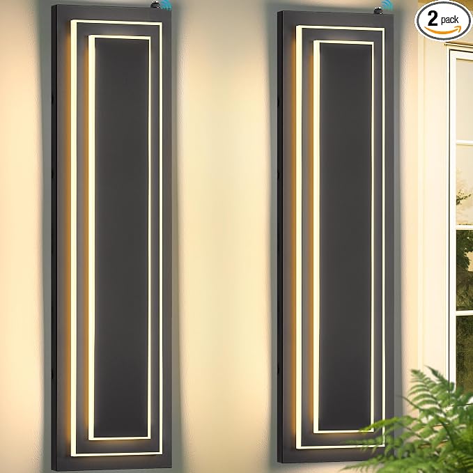 23.6 in Dusk to Dawn Exterior Lighting Fixtures,Outdoor Wall Lights | 2-Tier Black Modern LED Exterior Wall Sconce For Garage, Outdoor Porch Lights Wall Mount,Waterproof ,3000K,36W, 2 Packs