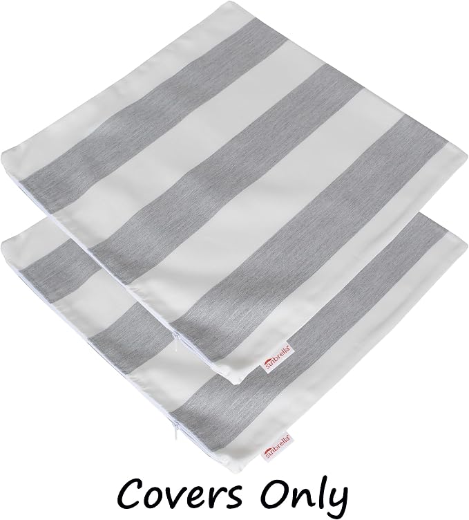 Outdoor/Indoor Sunbrella Throw Pillow Cover Only Square Set of 2 Pieces 24 inch x 24 inch Cabana Granite/Gray Stripe - Insert Not Included