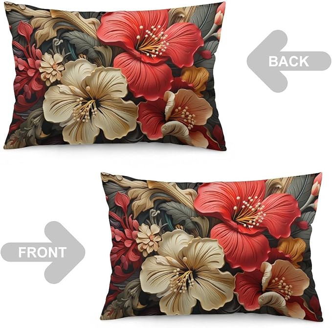 Tropical Black and Gold Tropical Floral Pillow Cases 16 "x24 Green Plant Hawaiian Pink Red Floral Throw Pillow Case Cushion Cover Throw Pillows Cover for Couch Sofa Pillowcase Only