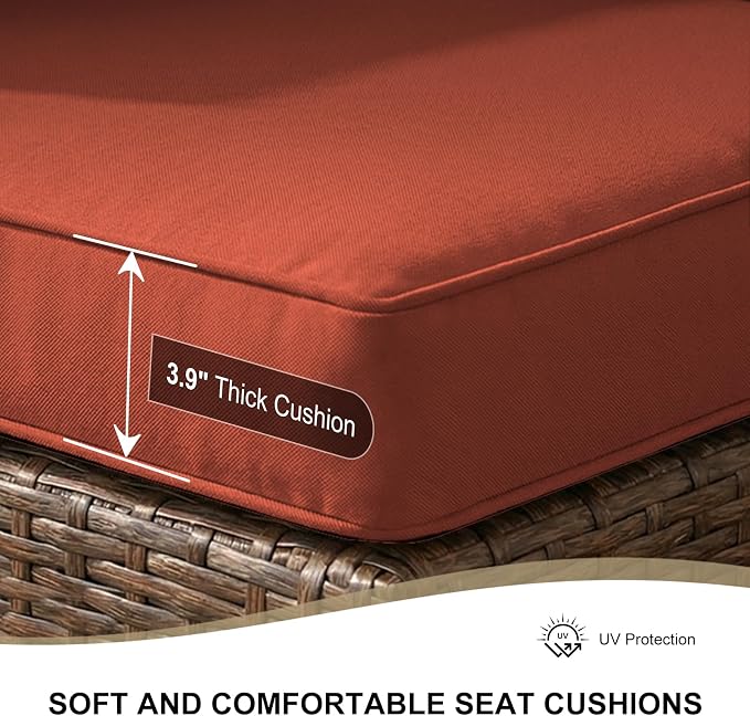 5 Pieces Patio Furniture Set with Fire Pit Table, Outdoor PE Rattan Sectional Sofa with Soft Cushions for Backyard, Porch, and Poolside (Red, 5 PCS w/Firepit)