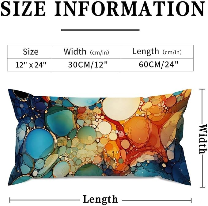 Lumbar Pillow Cover Ink Rainbow Shapes with Gold Cushion Cases Modern Abstract Alcohol Ink Textures Pillow Cover Accent Outdoor Garden Decoration for for Home Decor Sofa Bedroom Car 12x24in