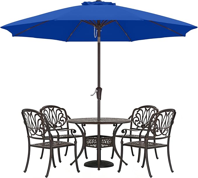 ABCCANOPY 9FT Outdoor Patio Umbrella, 8 Ribs Table Umbrella w/Crank for Easy Set Up, 1 Tier,Suitable for Garden, Lawn, Deck & Backyard (Blue)