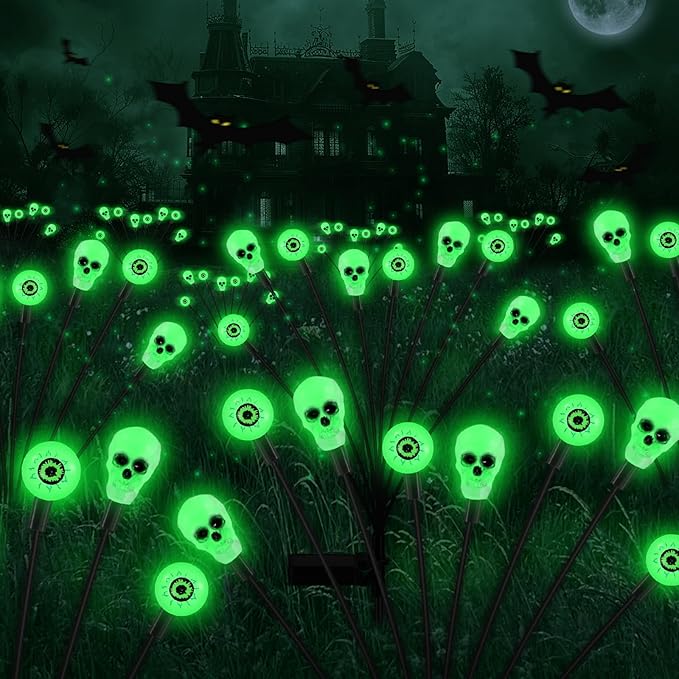 FENSAN Solar Halloween Lights Outdoor,Halloween Decorations Outdoor, Scary Eyeball Lights,2PACKS 16LED,IP65 Waterproof, Decor for Garden/Yard/Patio/Lawn/Pathway(Green)
