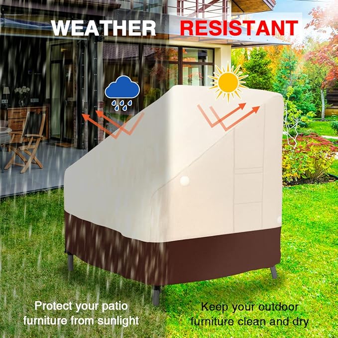 Tuyeho Patio Chair Cover 35 x 28 x 35 inch, 900D Heavy Duty Outdoor High Back Chair Cover, Waterproof & Weather Resistant for Your Lounge Deep Seat High-Back Chair (Beige & Brown)