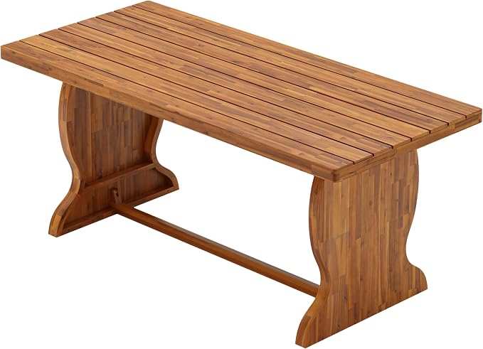 Christopher Knight Home Outdoor Acacia Wood Dining Set 6 Chairs 1 Table Cream Cushions Teak Finish Patio Backyard Garden Furniture 70 Inch Table Outdoor Dining Set