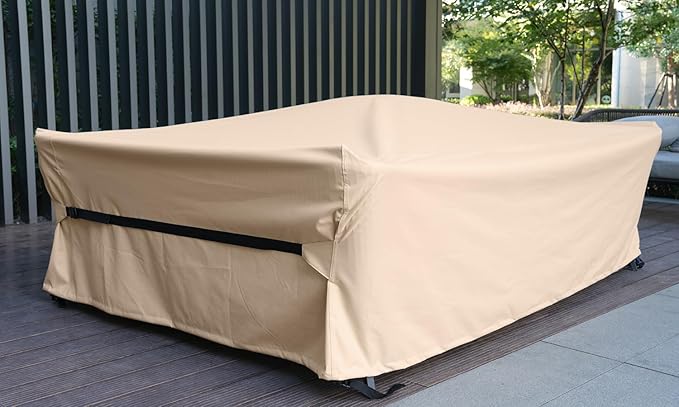 Patio Furniture Set Covers Waterproof Patio Conversation Sets Cover Heavy Duty 600D Outdoor Sectional Sofa Couch Cover Outside Dining Set Table and chairs Covers 90" L x 64" W x 28" H Beige