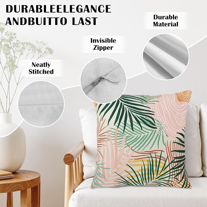 Colorful Abstract Pillow Covers Pink Green Tropical Palm Tree Leaves Throw Pillow Covers Modern Art Pillowcase 20x20 Set of 2 Neutral Cushion Case for Indoor Outdoor Couch Sofa
