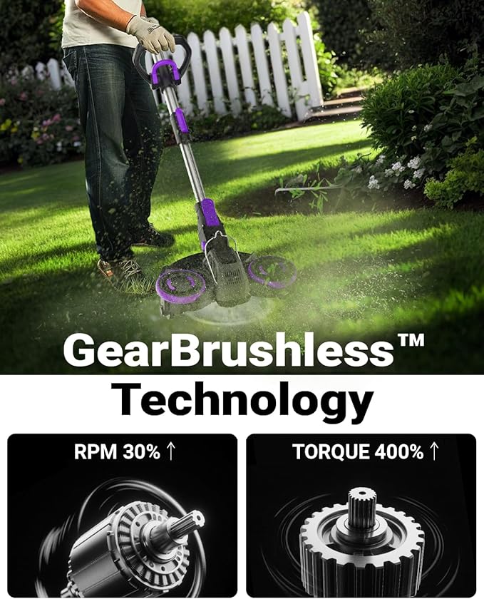 Cordless Weed Wacker, GearBrushless Motor, 20V 5.2Ah Battery Powered, 3 in 1 Edger/Mower/Trimmer with Metal Blade (4.0A Battery Set)