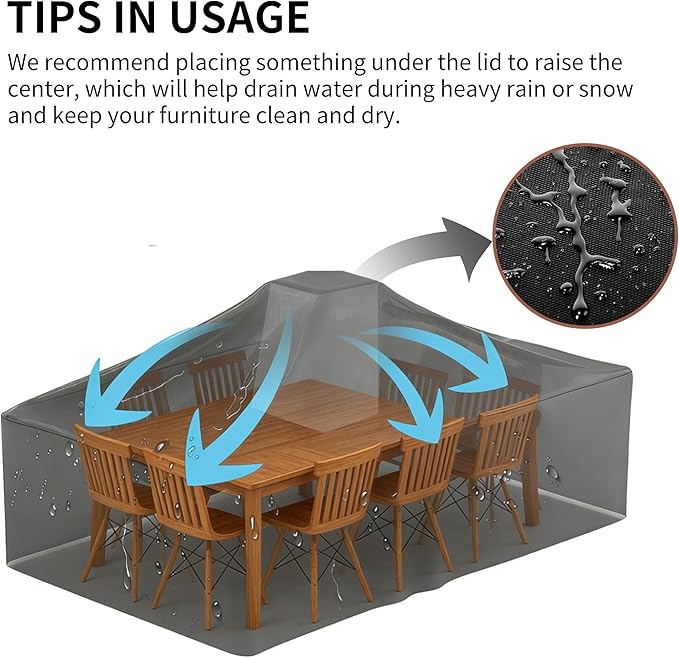 Patio Furniture Covers Waterproof Outdoor Dining Table and Chairs All-Weather Resistant Patio Table Cover for Rectangular Patio Furniture Set 90"L X 62"W X 28"H Black