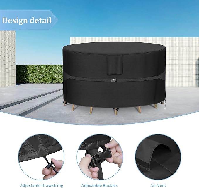 RICHIE Round Patio Furniture Covers - 600D Heavy Duty Waterproof Outdoor Table Cover, Lawn Furniture Set Covers for Dining Table and Chairs Seating 72"DIAx28"H