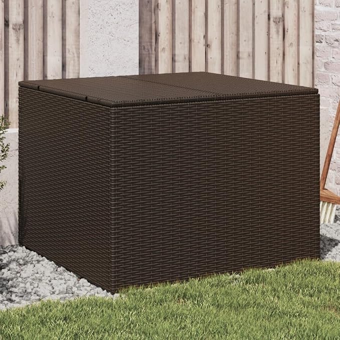 Garden Storage Box 291L Brown Poly Rattan with Powder Coated Steel Water Resistant for Patio Deck and Balcony