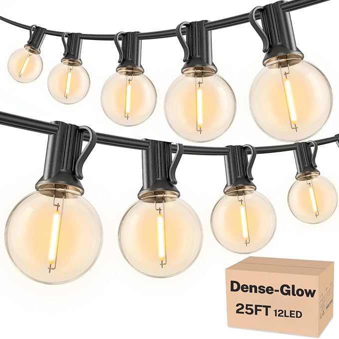 RTTY Outdoor String Lights LED 25 FT, Patio Light Waterproof 13 LED Bulbs | Shatterproof Dimmable Vintage Edison G40 Bulb, Connectable, Hanging lighting For Outside, Balcony, Cafe, Bistro, Warm White